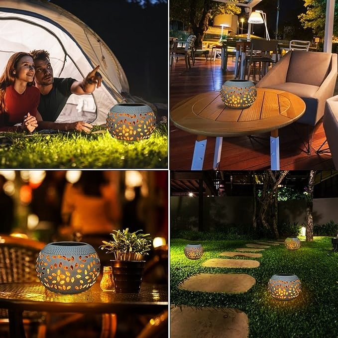 Solar Power Metal LED Lantern Outdoor Flame Solar Power LED Light Metal Desktop Decorative Lamp for Desk Patio Garden Yar