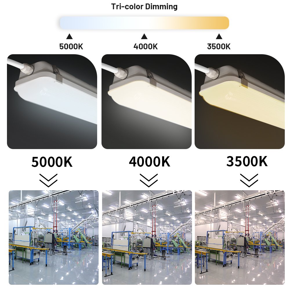 Brandon Industrial 3 CCT Led Ceiling Light 2ft 4ft 8ft Tri Proof Ip65 Led Linear Light for Warehouse Workshop Garage Parking Lot