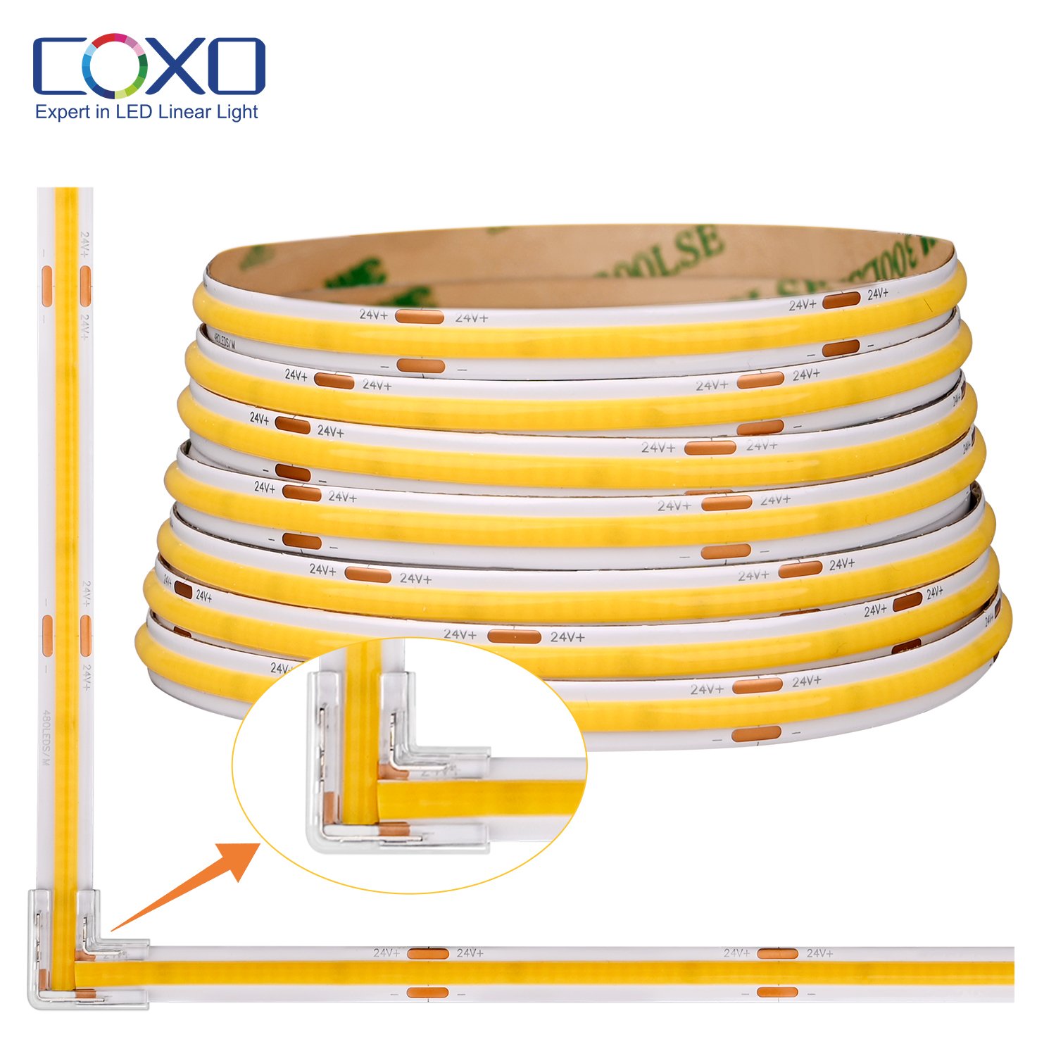 COXO Cob Led Strip Manufacturer Tuya 12 Volt 5m Flex Flexible 5v for Warm Tv Backlight White 12v Smart 24v Cob Led Strip Light