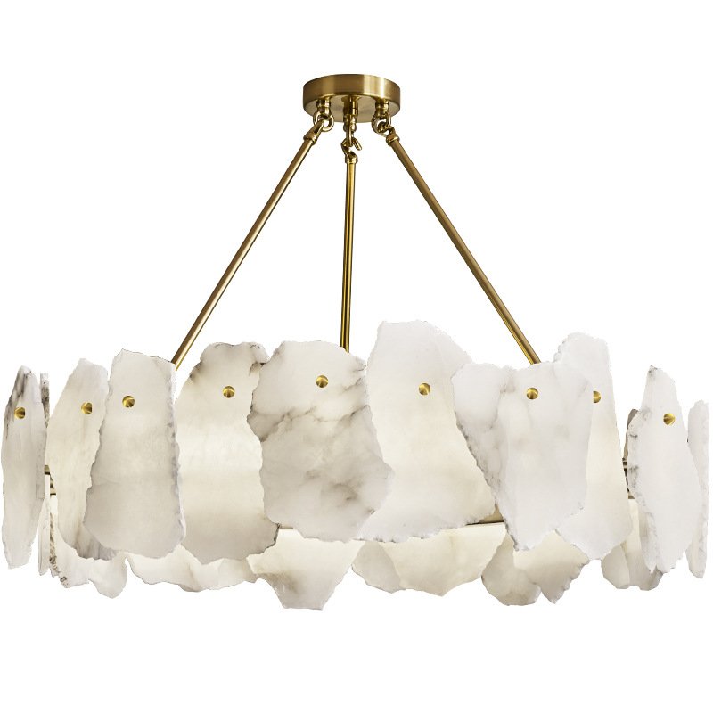 Luxury Round Natural Marble Stone LED Hinging Lamp Living Room Alabaster Chandelier for Staircase Bedroom Pendant Light
