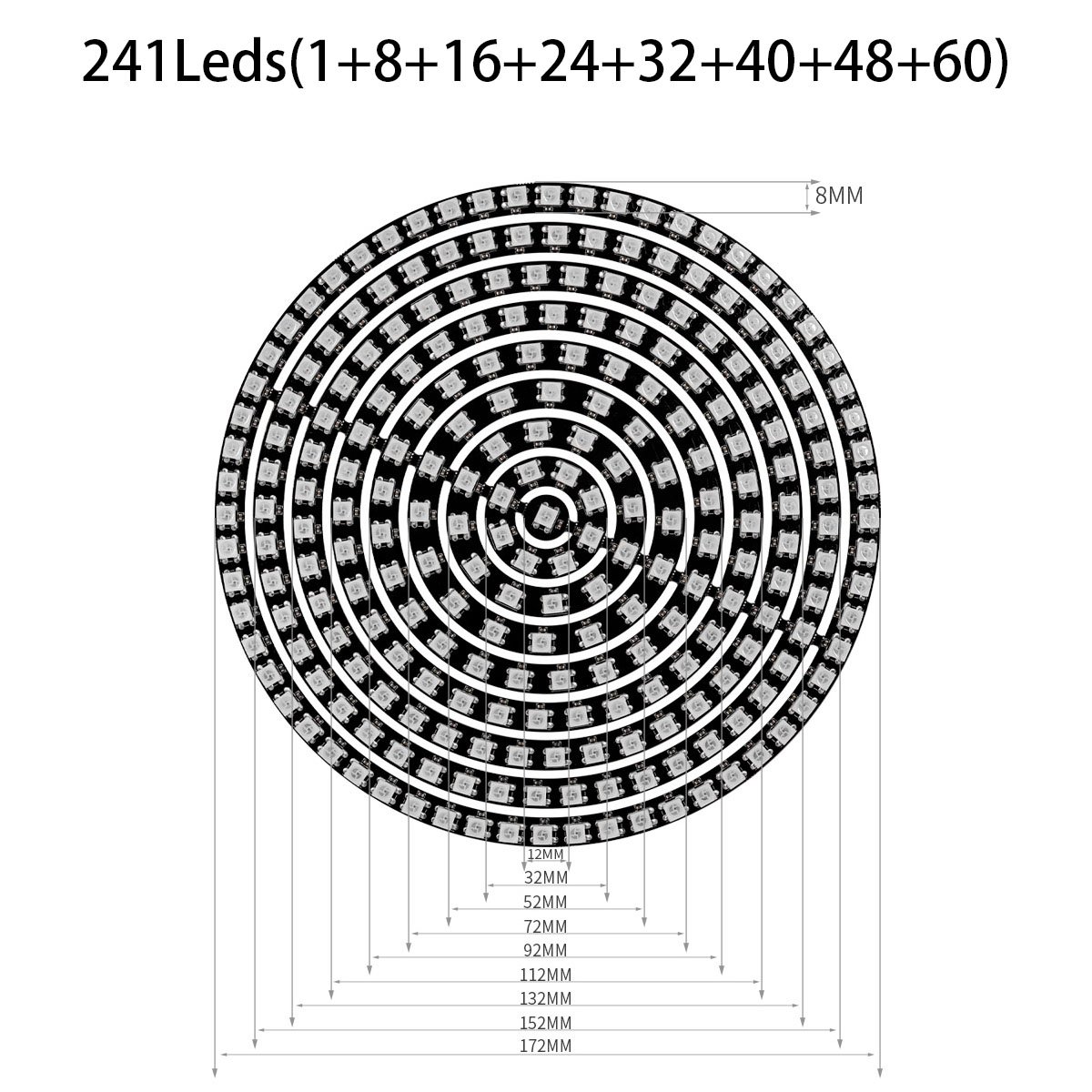 WS2812B Individually Addressable RGBIC LED Strip Ring WS2812 241Leds Module Light DC5V