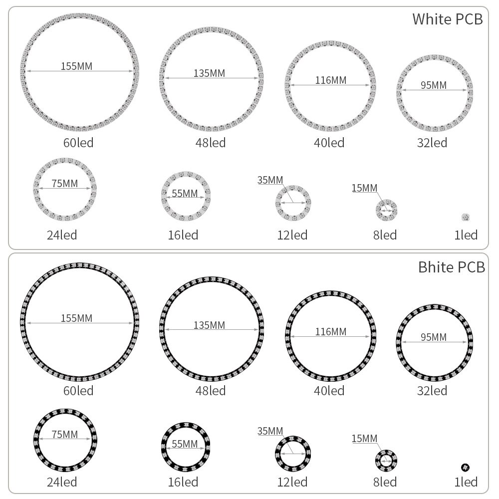 WS2812B Individually Addressable RGBIC LED Strip Ring WS2812 241Leds Module Light DC5V