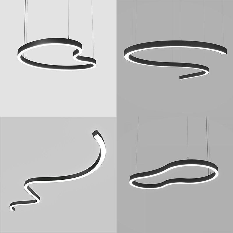 Commercial Custom Pendant Light Extrusion Aluminum Curved Shape Linear Lighting