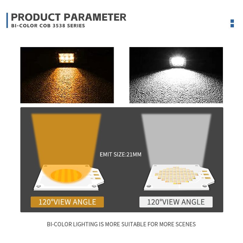 2700k 6500k Adjustable CCT LED COB 50W 200W High Power Ra95 Ra97 COB LED Chip for Photography Lamp