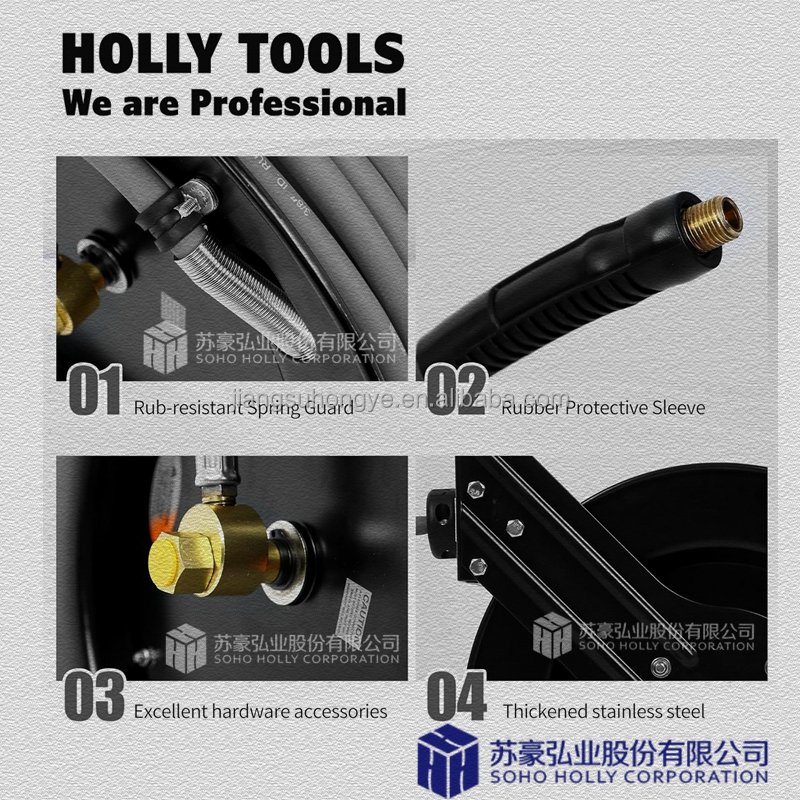 50ft Double Arms Automatic Telescopic Car Washer High Pressure Steel Wire Braided Mesh Hose Reel 15 M Meter Grease Oil Hose Reel