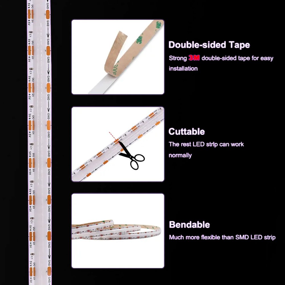 Commercial Dream Full Color DC 24V Magic Digital No Light Point RGBIC Soft Smart Addressable Magic RGB COB LED Strips