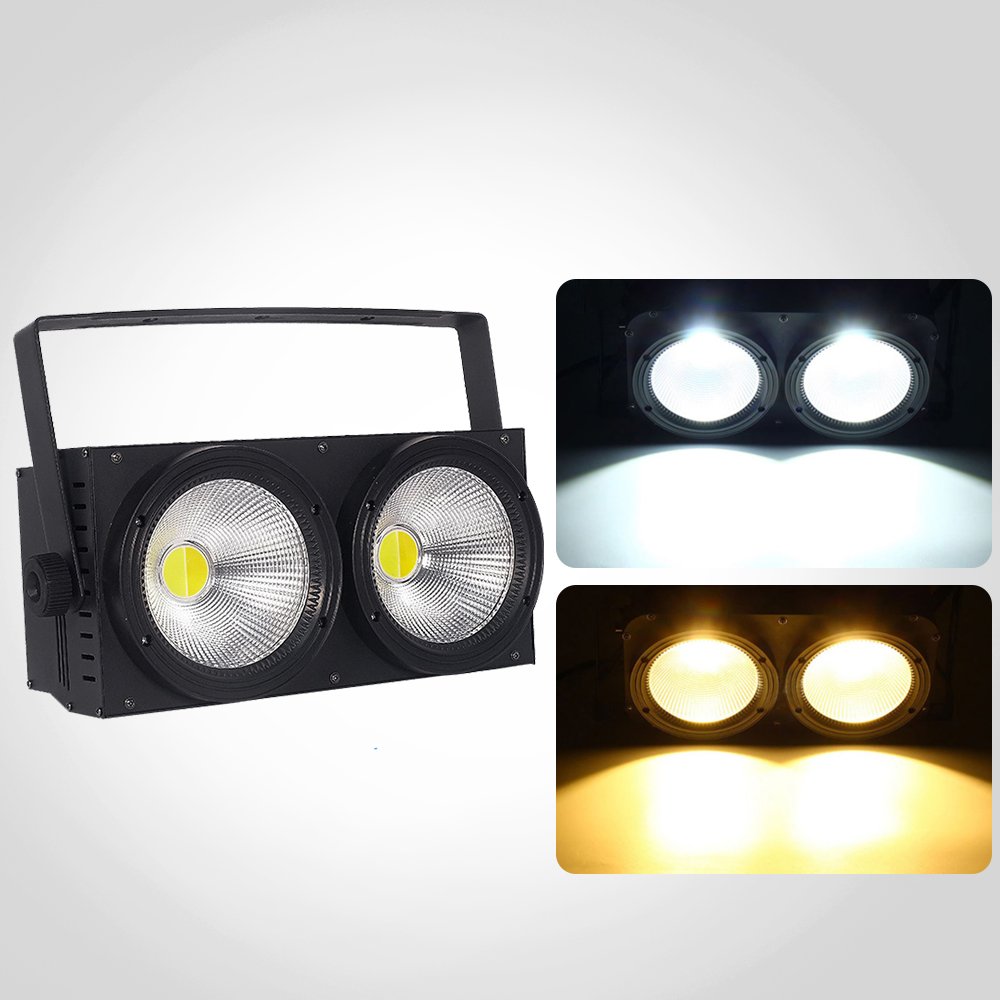 2 Eyes LED Blinder Cob Strobe Wash DJ Spotlights DMX Sound Activated 2x100W Cool Warm White Audience Lighting for Church Venue