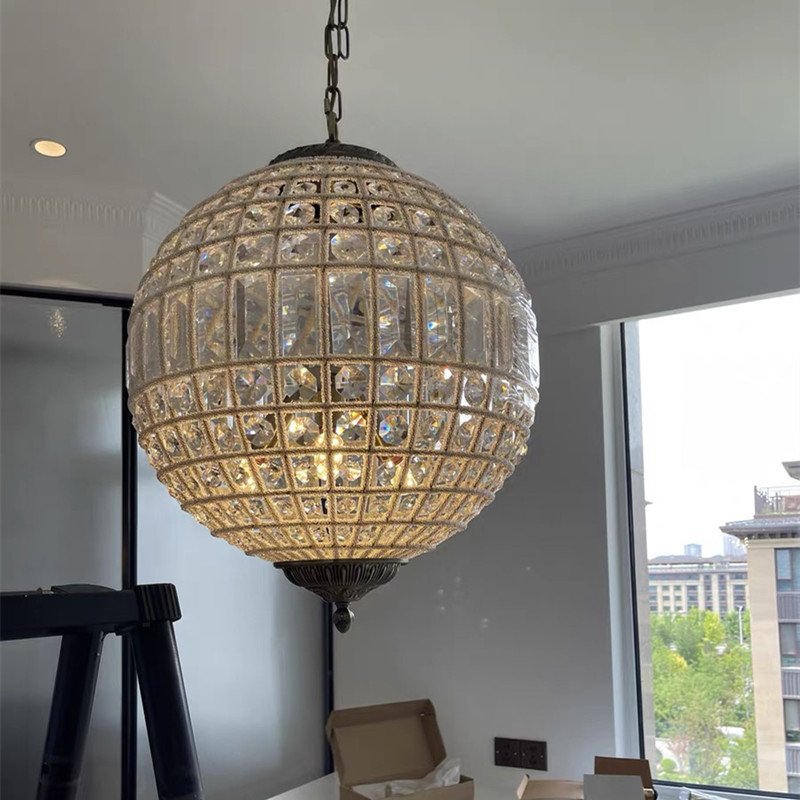 French Style Crystal Luxury Retro Round Living Room Villa Crystal Decorative Chandelier