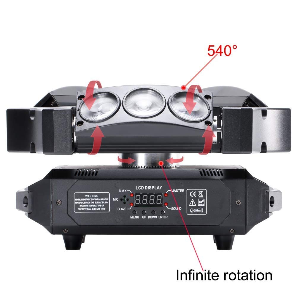 9pcs Beam Rotating Heads LED RGB Stage Effects Light DMX512 Disco Lights Party