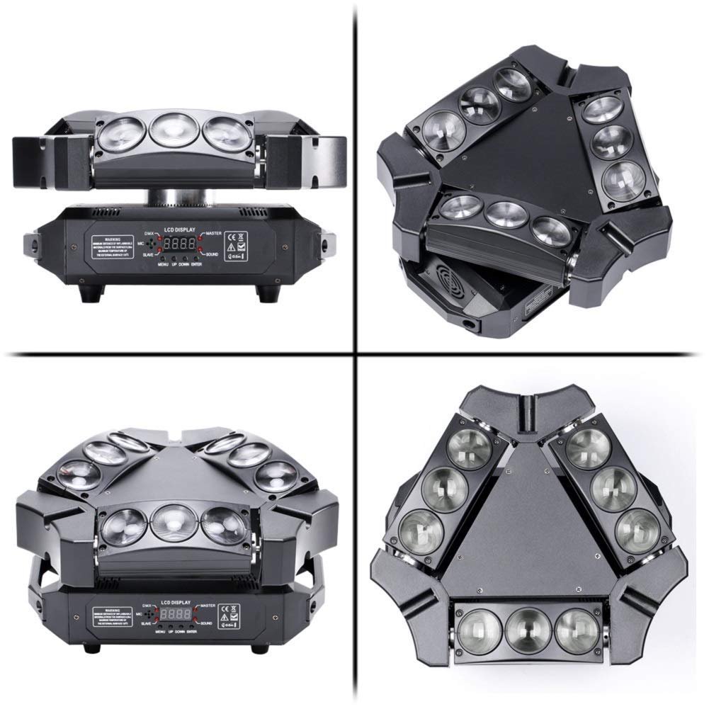 9pcs Beam Rotating Heads LED RGB Stage Effects Light DMX512 Disco Lights Party