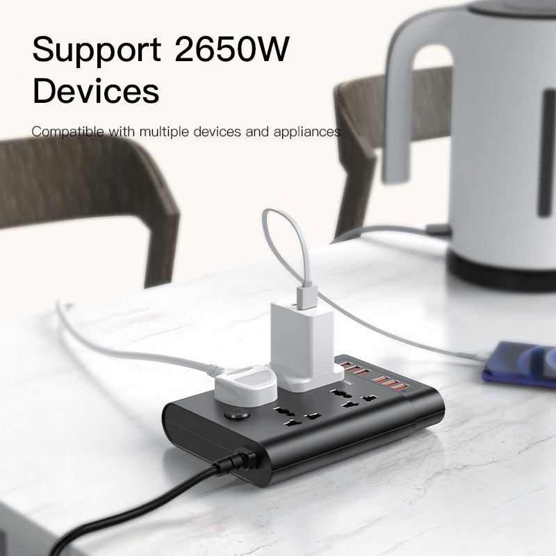 MC08 YESIDO 2 Meter 4 AC Ports and 6 USb Ports Power Strip Extension Power Socket
