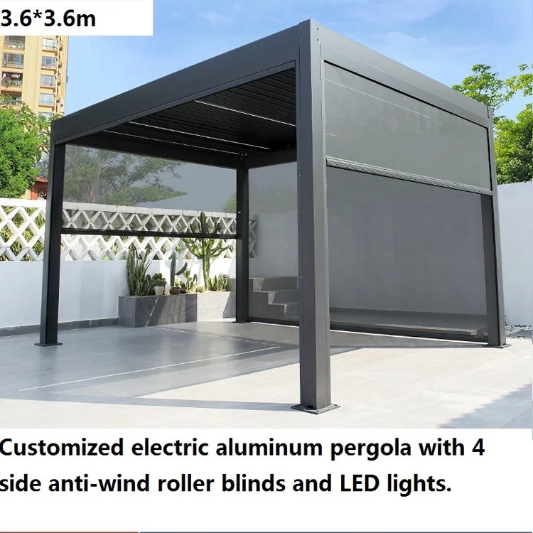 Garden Patio Windproof Waterproof Auto Retractable Pvc Shade Screens Tubular Motor Motorised Roller Zip Track Outdoor Blinds