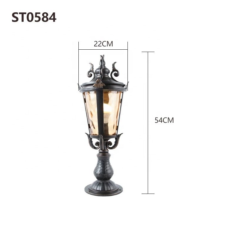 High Quality Aluminum Vintage Antique Standing Solar Powered Garden Lamp Outdoor LED Solar Garden Pole Light