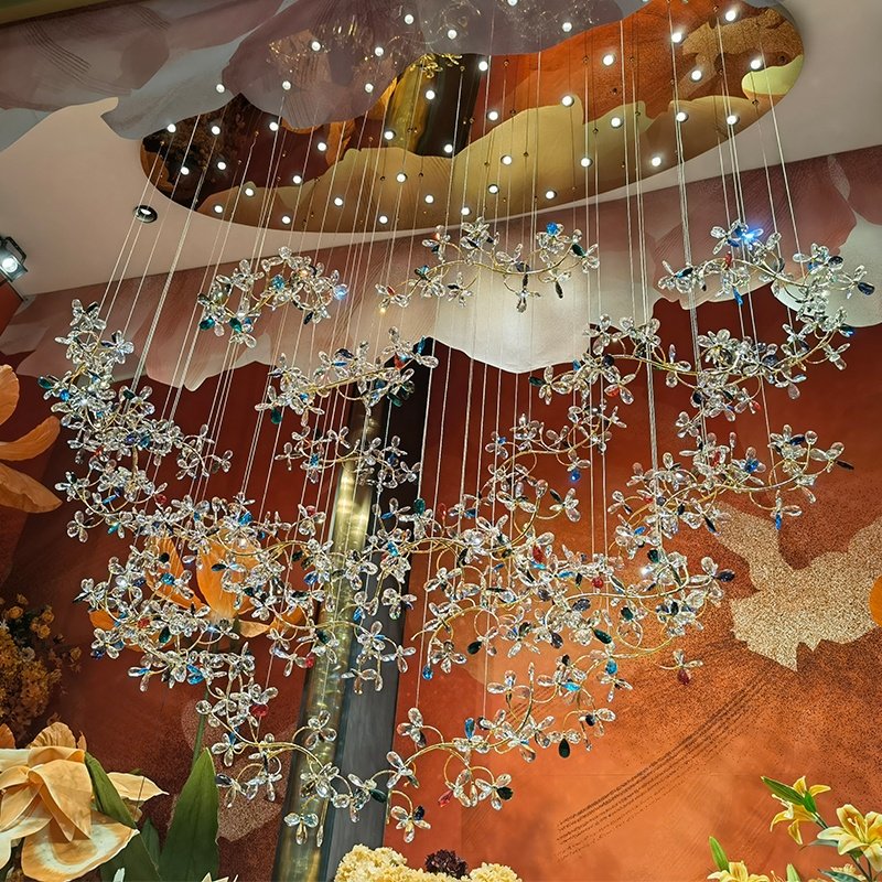 Luxury Crystal Multi-colored Flower Oval Chandelier Decorate the Hotel Lobby Wedding Hall Background Sky Lights