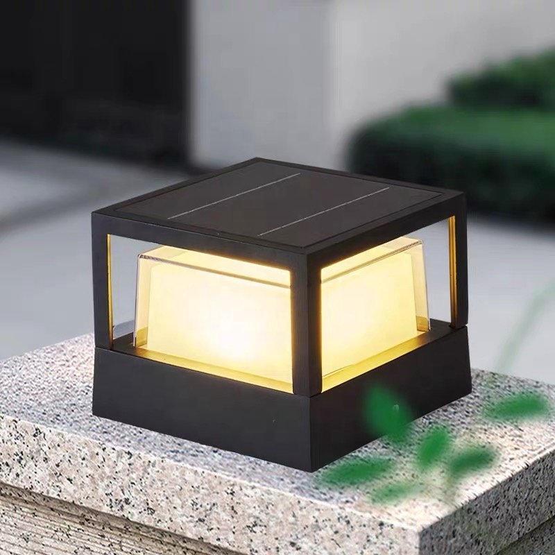 Modern Outdoor Aluminum Pillar Lamp with LED Factory Low-Priced Solar Rectangular 3000K/4000K Post Main Gate Light E27 Base Type