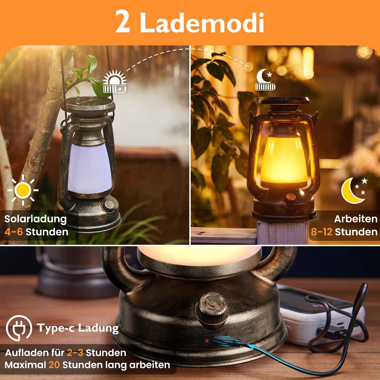 TSINYE Outdoor IP65 Waterproof Camping Lamp Solar Powered Charging Camping Light Warm Dimmable Ambient Light for Camping, Hiking
