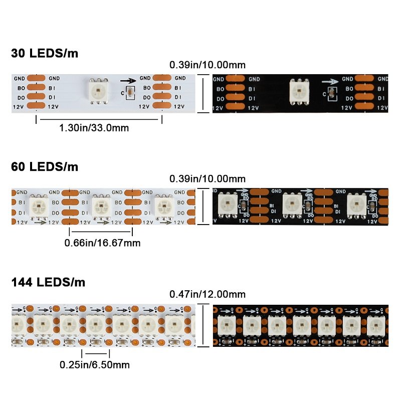 Ws2815 Led Strip 12v Digital Individual Addressable Daul Data Signals Smd 5050 DC12V 60 LEDs 144 Pixels Ws2815 LED Strip Light