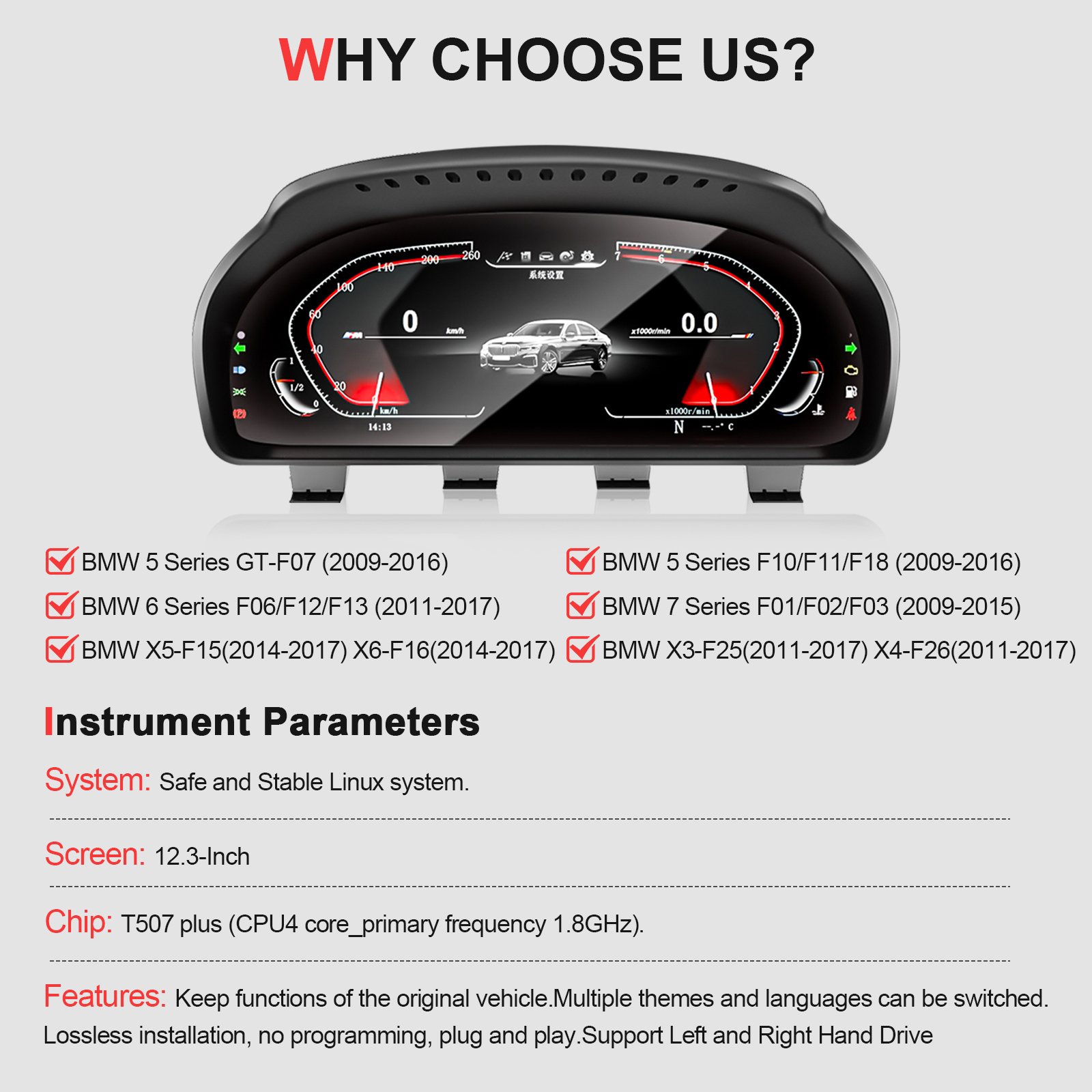 Navihua LCD Digital Cluster Speedometer LCD Instrument for BMW 5 6 7 X3 X4 X5 F10 F11 F18 F07 F06 F12 F13 F01 F02 F03 F15 F25