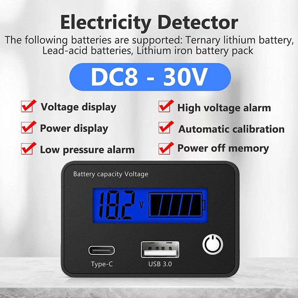 LCD Display Digital Battery Capacity Tester Percentage Level Voltage Meter Gauge 12V 24V Battery Monitor for Car Auto