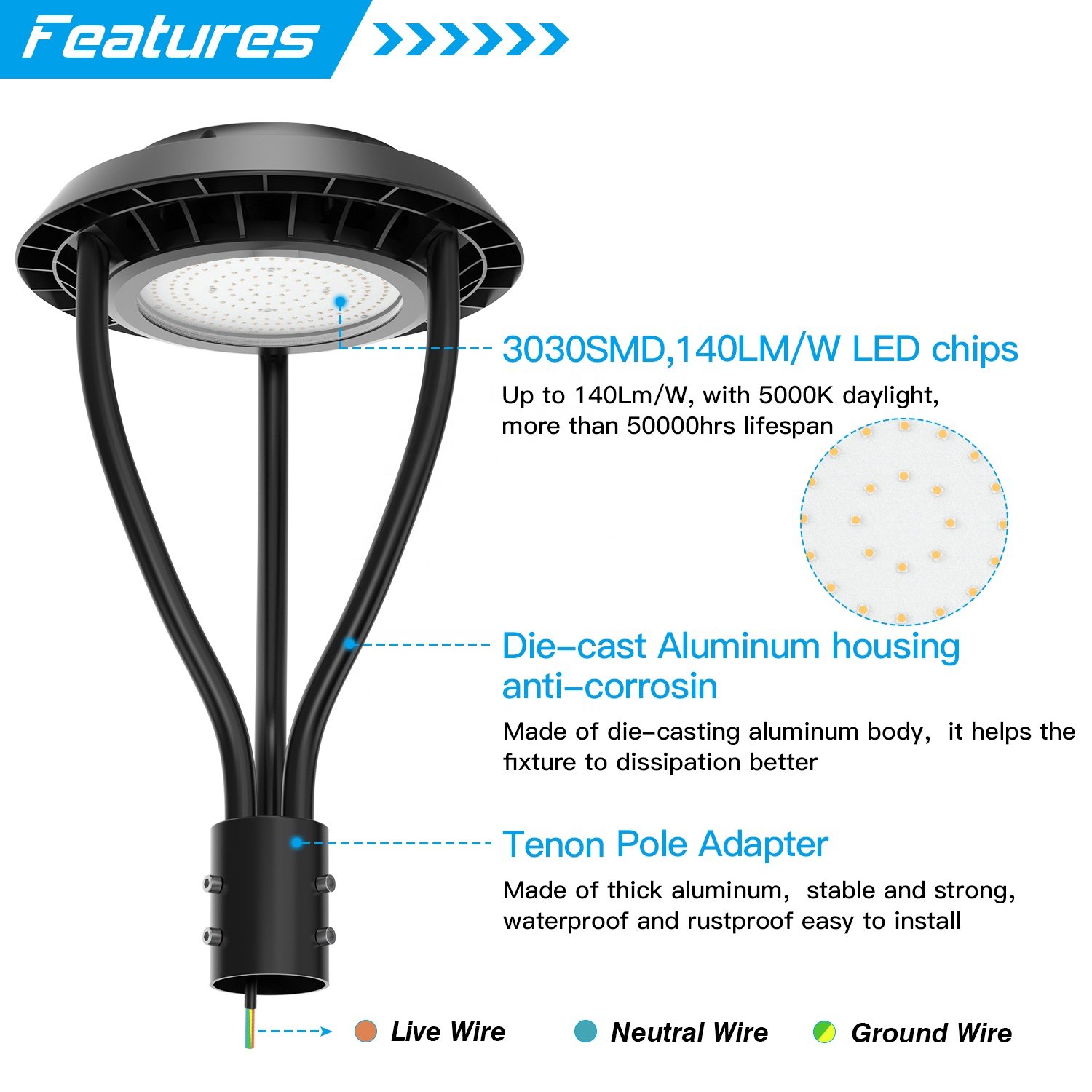Area Post Top 60W-150W LED Pole Lights for Garden Road Street Lighting LED Post Top Lights With Wholesale Price