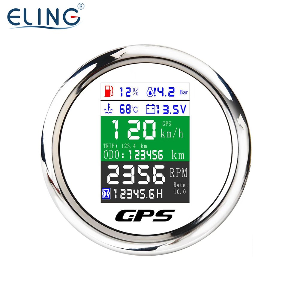 ELING 85mm Digital Multi-function Speedometer GPS Tachometer Oil Pressure Water Temp. Voltmeter With Alarm 12V 24V for Auto UTV