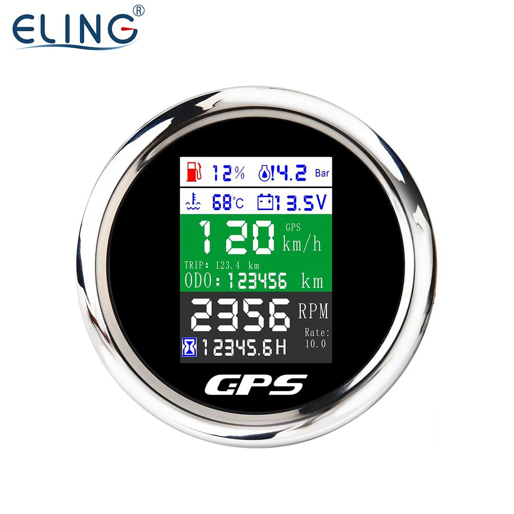 ELING 85mm Digital Multi-function Speedometer GPS Tachometer Oil Pressure Water Temp. Voltmeter With Alarm 12V 24V for Auto UTV