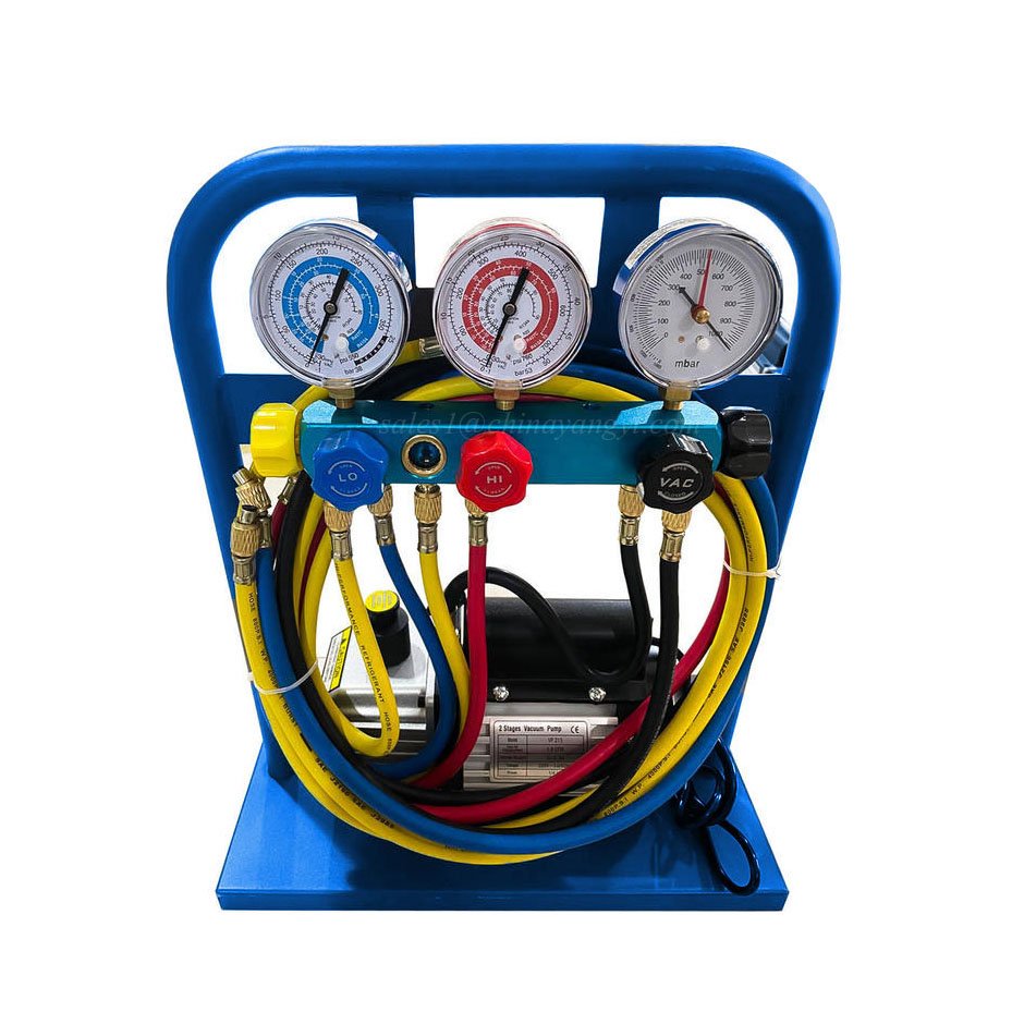 Dual Stage 2CFM Vacuum Pump 5 Valve Manifold Gauge Vacuum Meter Air Conditioner Refrigerant Filling Charging Automotive Industry
