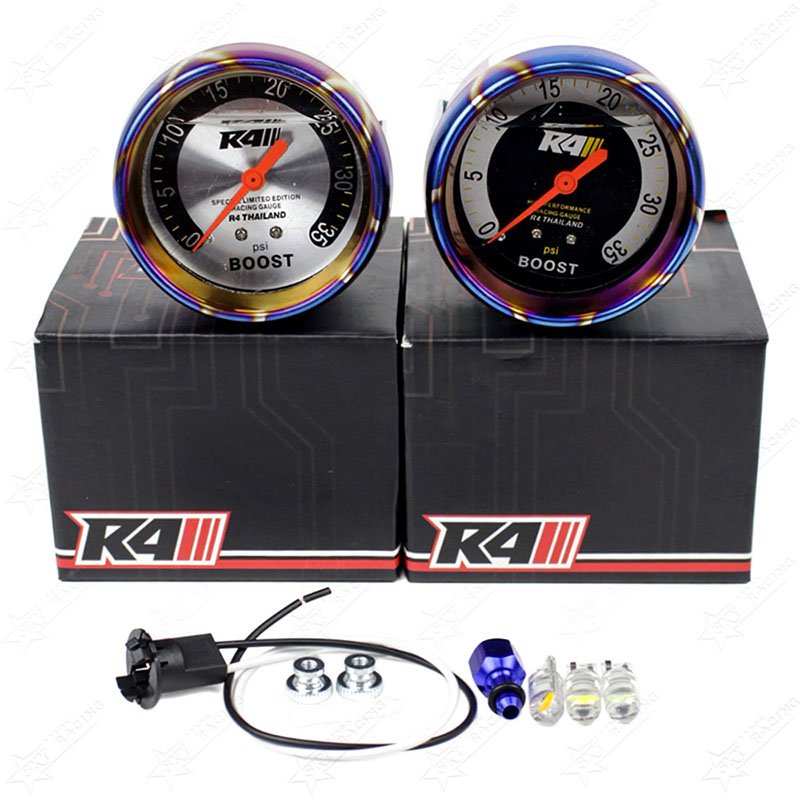 R4 35psi 60psi 35 PSI 60 PSI Auto Turbo Pressure Meter Thailand Style Titanium Blue Diesel Car Mechanical Blower Boost Gauge