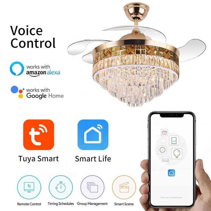 Y109 Crystal Chandelier Fan with 42inch with Remote Control Ceiling Fans with Crystal Chandeliers