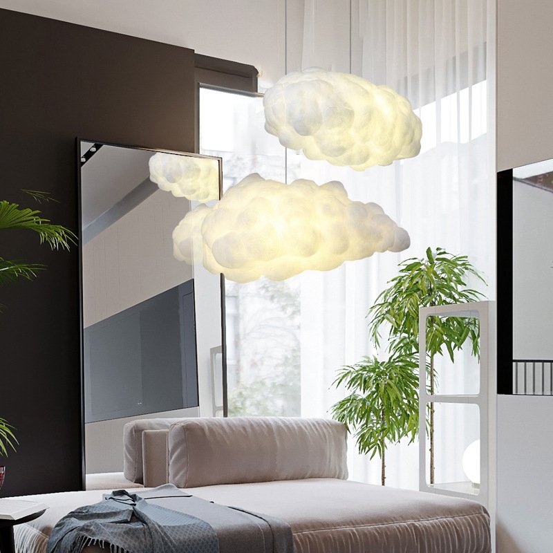 Hot Selling Silk White Cotton Cloud Chandelier Light Pendant Lamp Drop LED Light for Wedding Ceiling Decoration