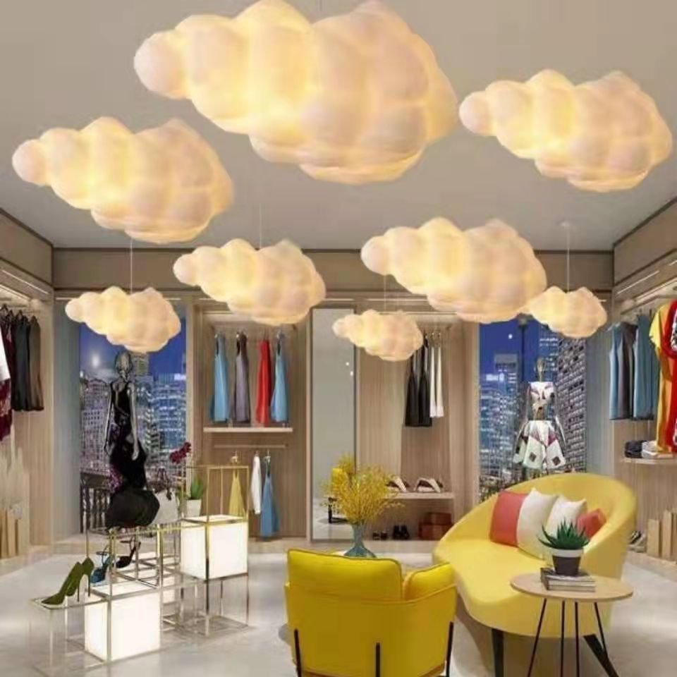 Hot Selling Silk White Cotton Cloud Chandelier Light Pendant Lamp Drop LED Light for Wedding Ceiling Decoration