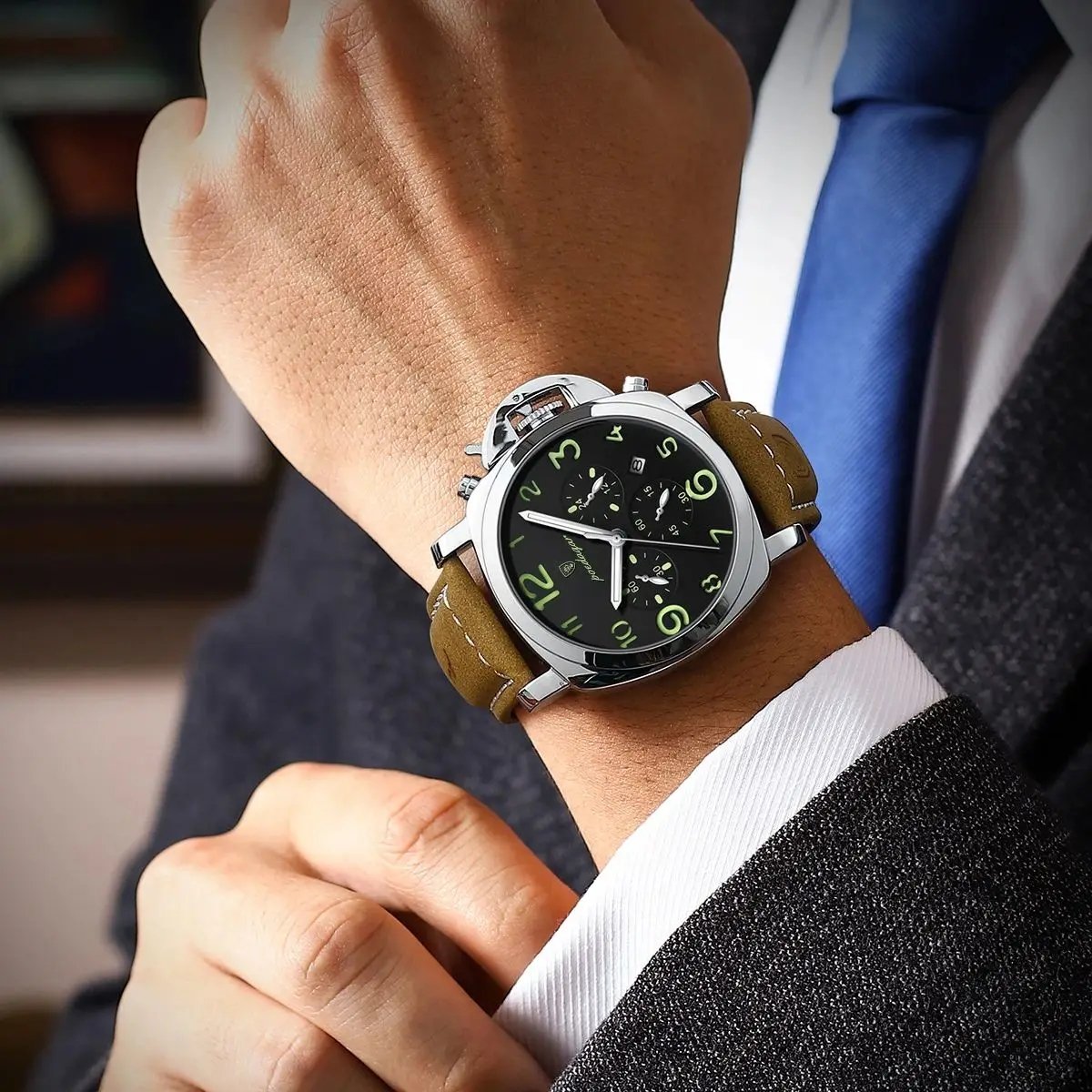 POEDAGAR Luxury Sports Watch for Man Leather Quartz Men's Watches Waterproof Luminous Date Chronograph Men Watch Reloj 859
