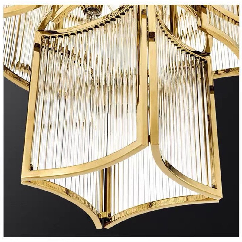 3 Layers Modern Gold Round Hanging Lamp Hotel Lobby Stair Long Crystal Chandelier