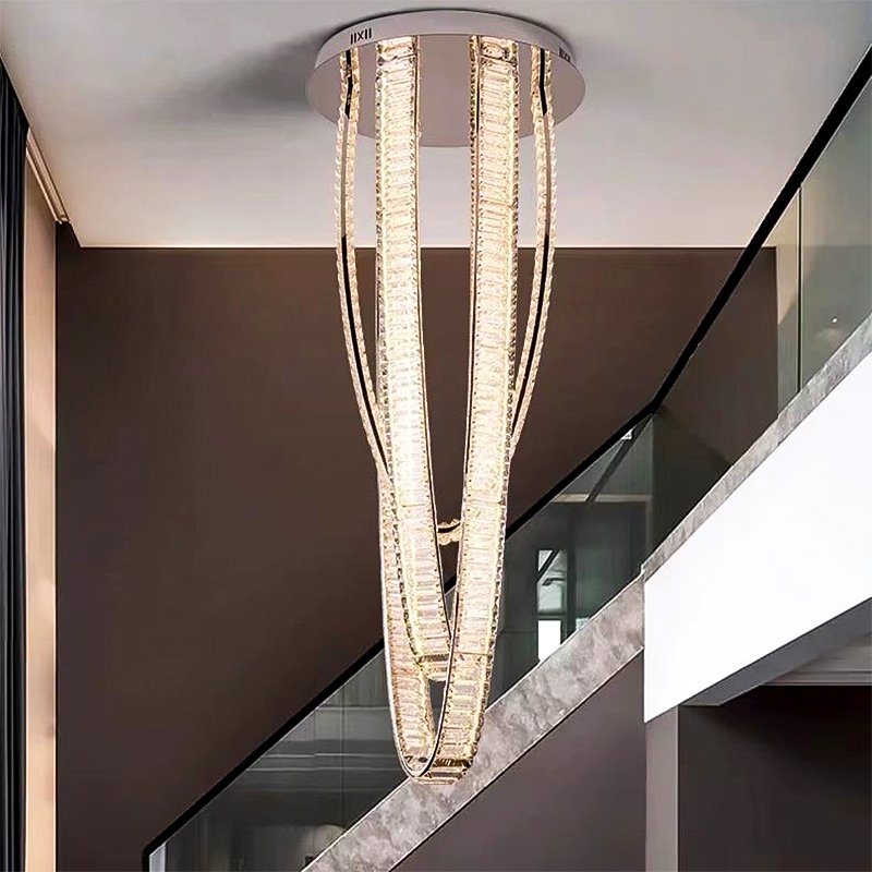 Luxury Crystal Chandelier Rotating Staircase Chandelier Modern K9 Crystal Villa Apartment Hotel Customized Lighting Alien Lamp