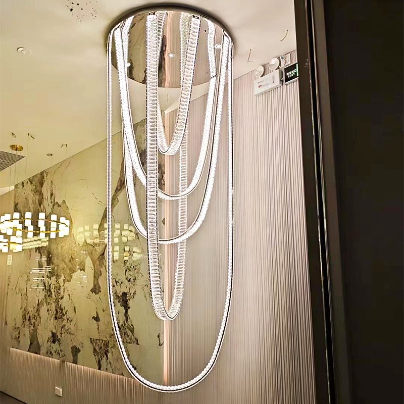 Luxury Crystal Chandelier Rotating Staircase Chandelier Modern K9 Crystal Villa Apartment Hotel Customized Lighting Alien Lamp