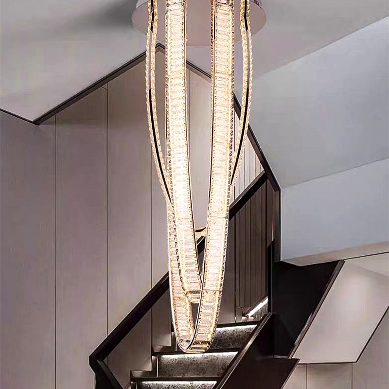 Luxury Crystal Chandelier Rotating Staircase Chandelier Modern K9 Crystal Villa Apartment Hotel Customized Lighting Alien Lamp