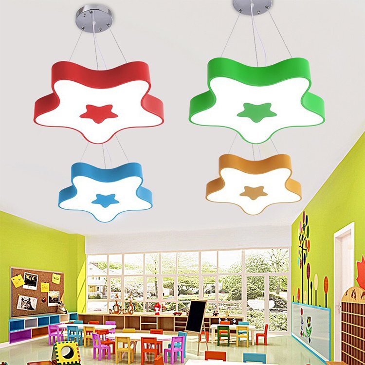 Star Shaped Children's Room LED Ceiling Light Kindergarten Three Color Dimming Pendant Lamp Bedroom Study Room Lighting Lights