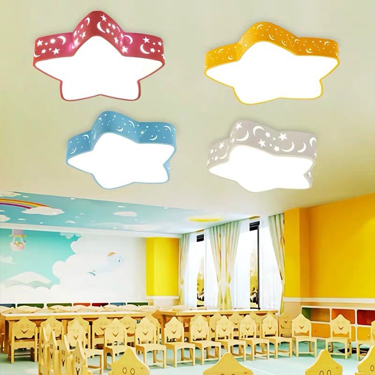 Star Shaped Children's Room LED Ceiling Light Kindergarten Three Color Dimming Pendant Lamp Bedroom Study Room Lighting Lights