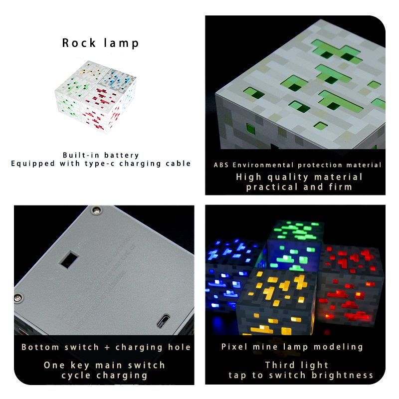 Red Yellow Blue Green Element Light LED Nightlight Game Peripheral Decoration Gift Upgrade Charging Mode Miner Ore Light