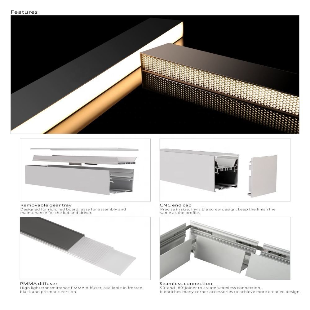 Simple Modern LED Linear Office Lighting Ceiling Hanging Dual-use Luminous Oem Creative Splicing Aluminium square Round Light