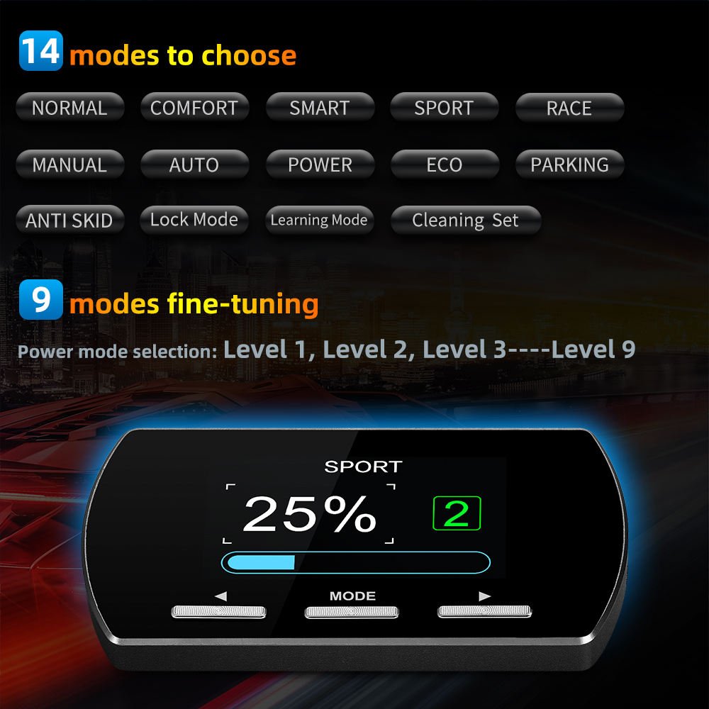 Car Speed up Accelerator LCD Screen 14 Drive Modes Auto Electronic Throttle Controller F2 Pedal Accelerator Gauge Meter