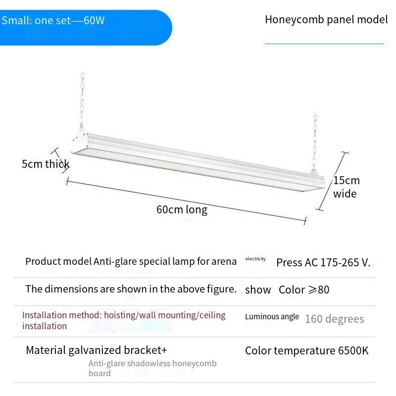 3*100W Super Bright Anti-glare Badminton Hall Light LED Linear High Bay Light Workshop Warehouse Lighting Led Panel Chandelier
