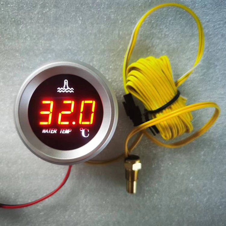 52mm Water Temperature Gauge Car Digital Meter LED Display 9-36V with Temperature Sensor Alarm Function