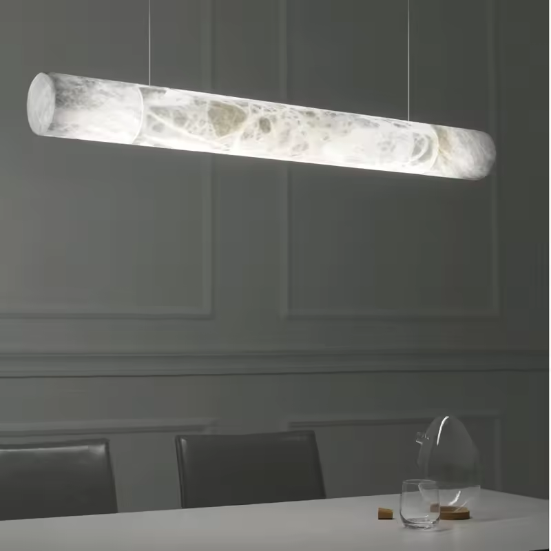 Modern Luxury Decorative Marble Brass Chandelier Led Light High Ceiling Pendant Lights Natural Alabaster Modern Circular Column