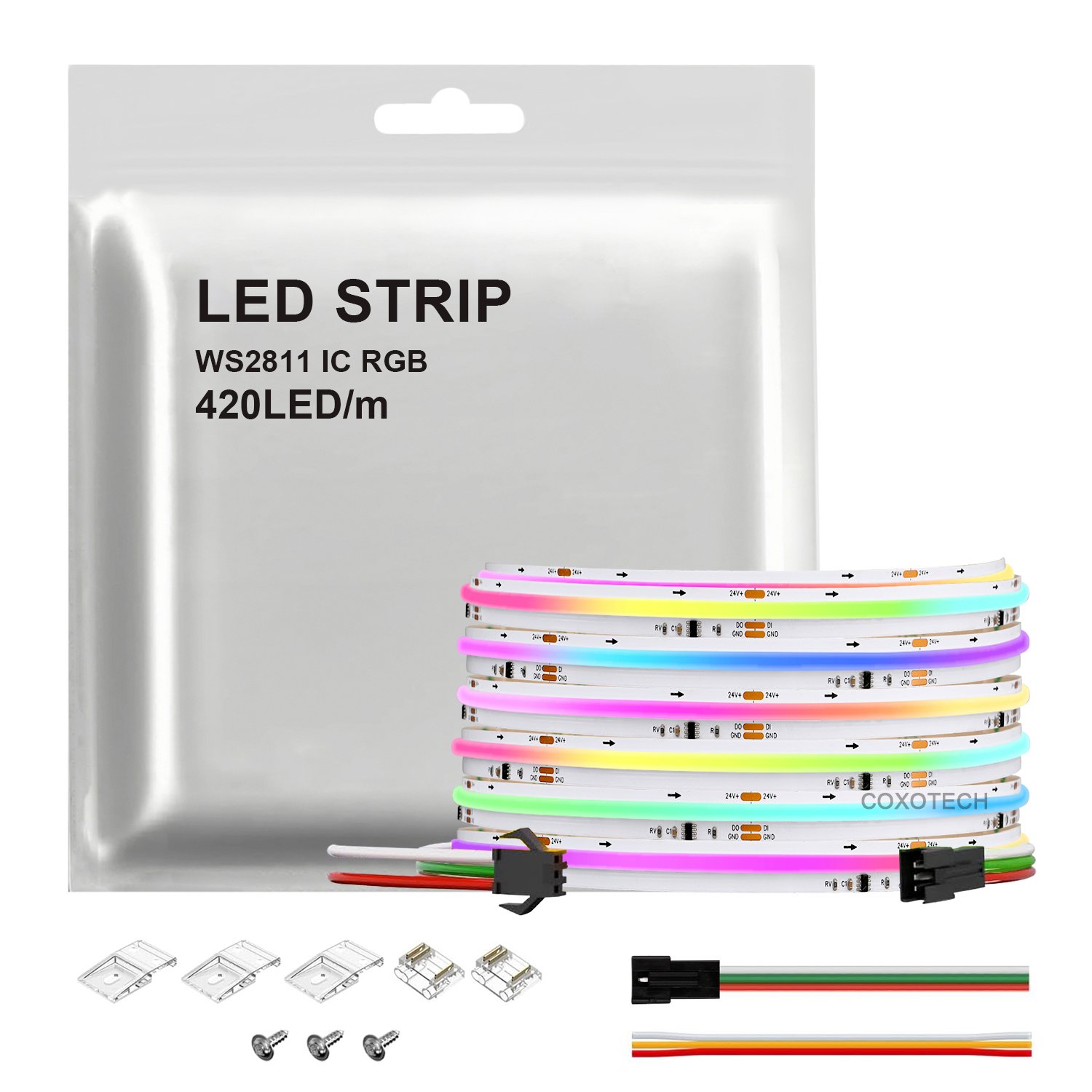 COXO Dream Color Led Strip Ws2811 Rgbic Chasing Pixel 12v 24v 420led 720Led Addressable Pixel COB Digital Ws2811 Led Strip