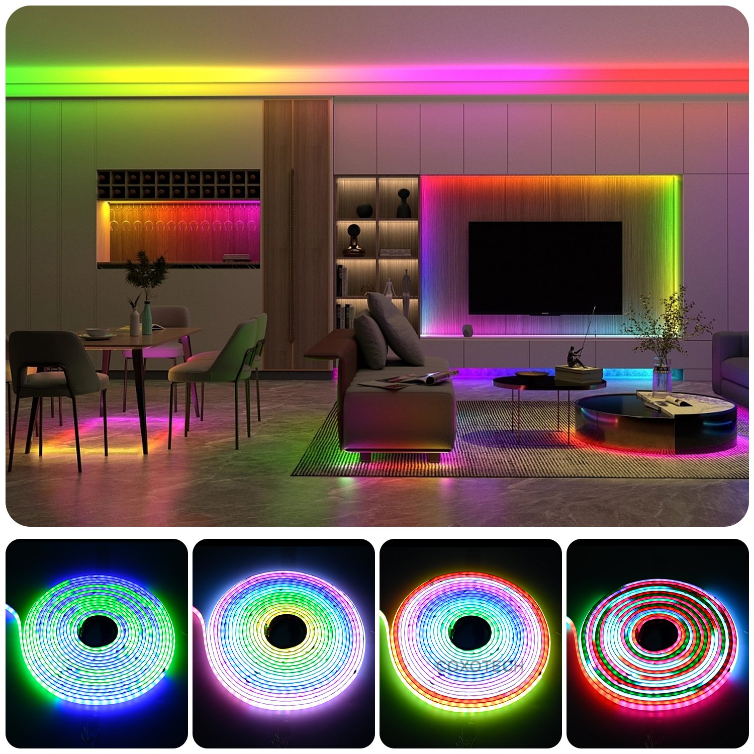 COXO Dream Color Led Strip Ws2811 Rgbic Chasing Pixel 12v 24v 420led 720Led Addressable Pixel COB Digital Ws2811 Led Strip