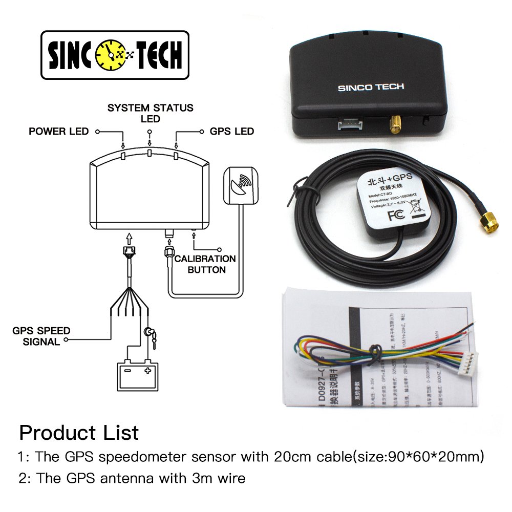 SINCOTECH GPS Speedometer Sensor with Antenna Kit for Racing Car Speedometer Gauges