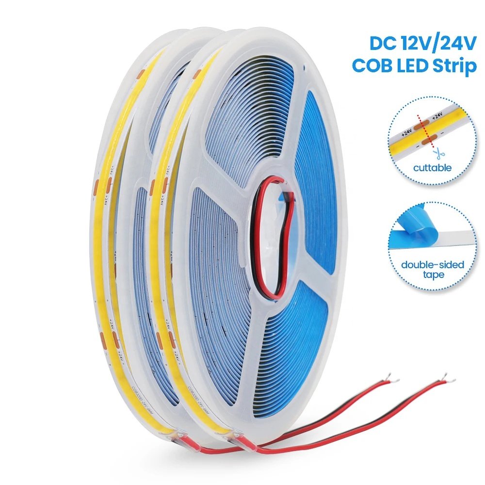 High Quality Flexible Cob Led Strip Light High Density Without Light Spot Decorative Lighting 24v 12v 8mm 5mm 3mm 320 480LED