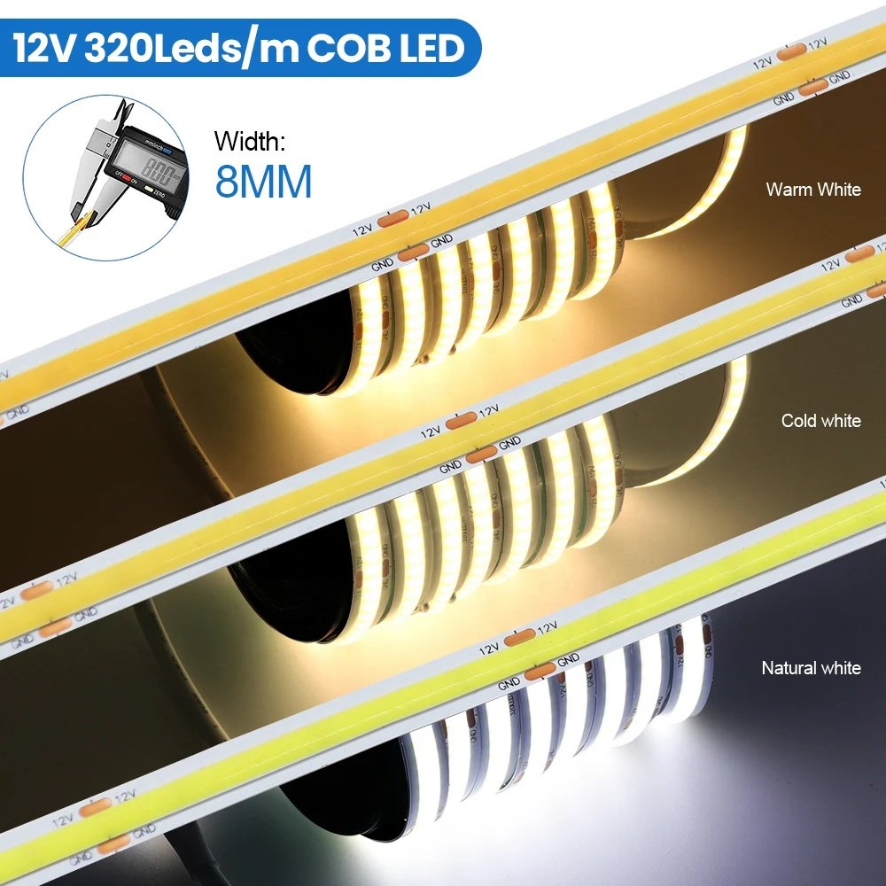 High Quality Flexible Cob Led Strip Light High Density Without Light Spot Decorative Lighting 24v 12v 8mm 5mm 3mm 320 480LED
