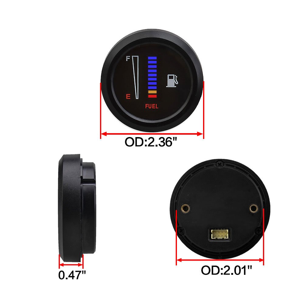 12V 24V Ultra-Thin Universal 52mm Auto Motorcycle Fuel Level Meter Gauge 10 Grid Led Light Display